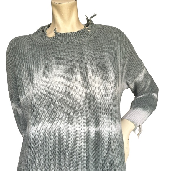 Revolve Superdown Gray & White Tie Dye Distressed Pullover Knit Sweater XS - Picture 2 of 10